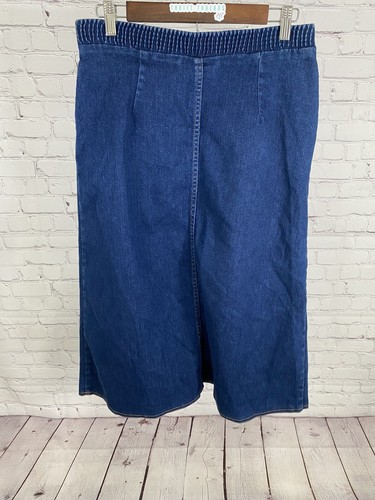 VTG Kemington Express Magic Fit Dark Wash Elastic Waist Long Blue Jean Skirt 12 - Picture 4 of 9