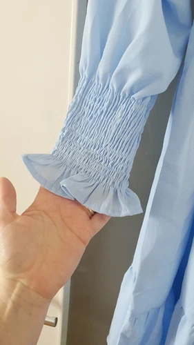 HELLBLAUES DAMEN KLEID TUNIKA SOMMERKLEID BABYDOLL KNIELANG CHIFFON NEU GRÖßE S - Bild 3 von 8