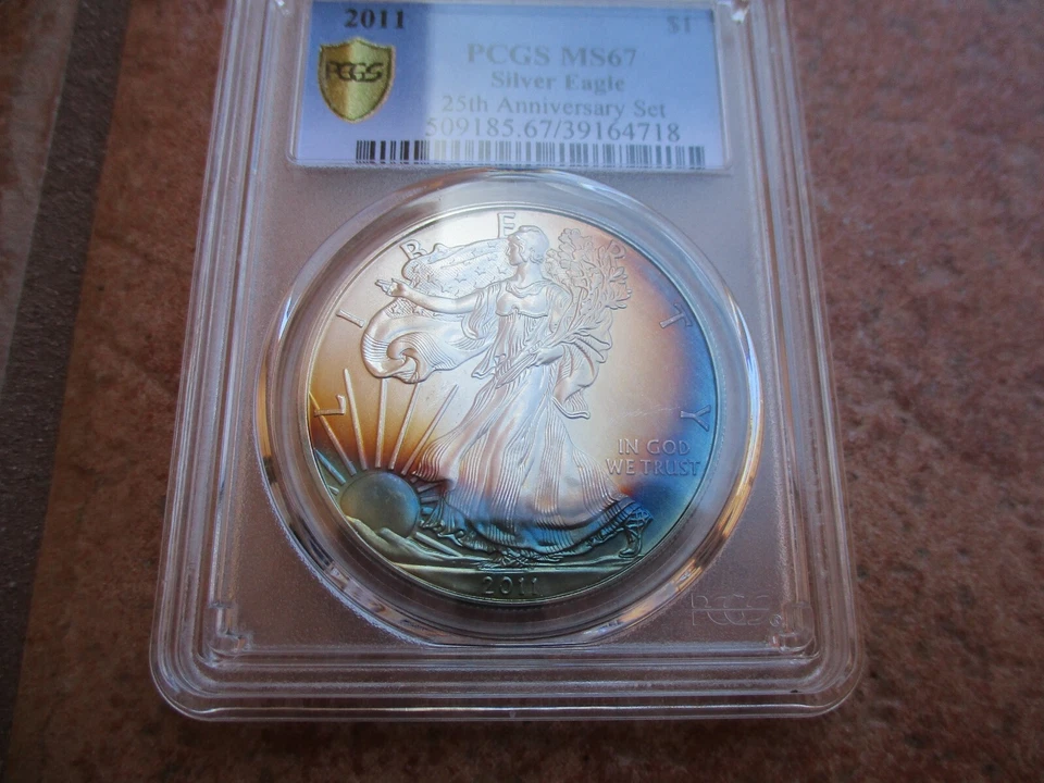 2011 Silver Eagle 25th Anniversary Set PCGS MS67 "BEAUTIFUL NATURALLY TONED" - Image 3 of 4