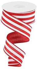 Christmas Wired Ribbon 1.5 Inch 10 Yards Red Vertical Stripe Polyester Holiday