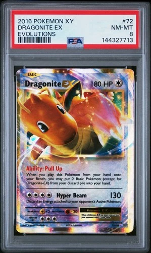 2016 POKEMON XY EVOLUTIONS #72 DRAGONITE EX PSA 8