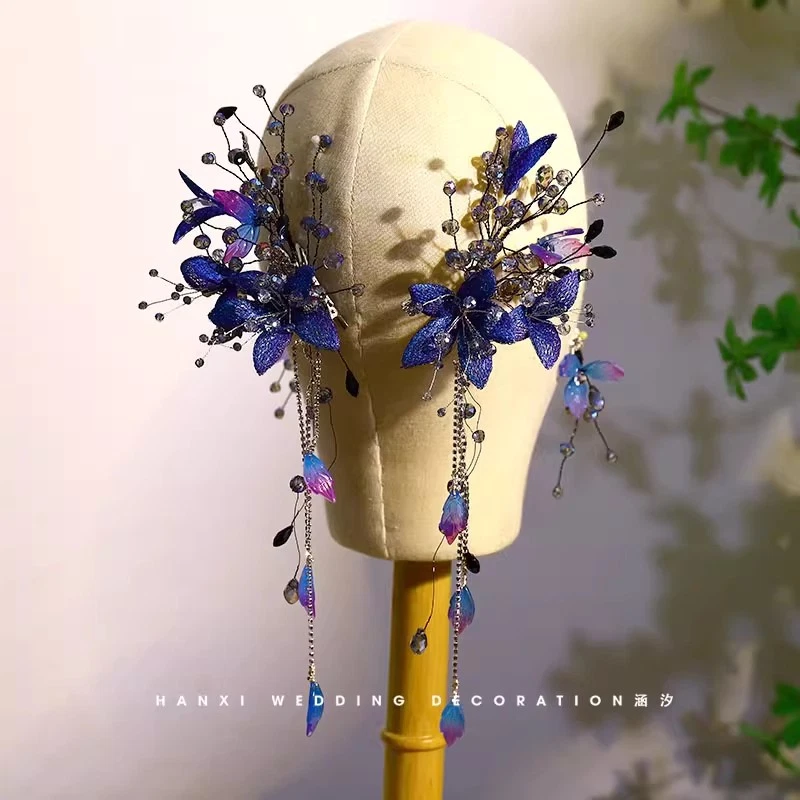 Borla de cristal azul horquilla clip para oreja sombreros accesorios para disfraces tocado regalo Foto 2 de 4