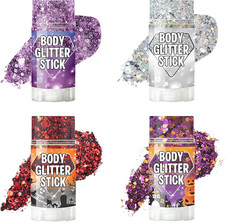 Halloween Body Glitter Stick, 4 Pack Face Hair Chunky Glitter Cosplay Rave