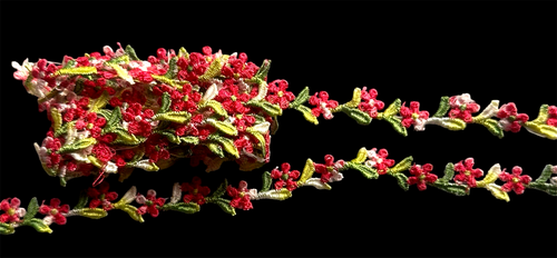1/2 inch wide embroidered red/olive color price per yard - Picture 5 of 6