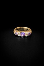 Victorian Style Amethyst & Pearl Gallery Ring In 9kt Yellow Gold Size P