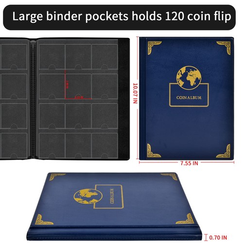 120 Pockets Coin Flip Holder Albums, 2x2 inches 120 Pokcet Blue, Blue - 第 2/7 張圖片