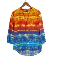 JOHN MARK Tunic Top Shirt Small 100% Silk 3/4 Sleeve Hi Low Boho Blouse U053