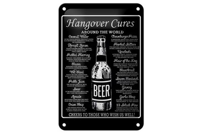 Blechschild Spruch 12x18 cm Hangover cures around the world Deko Schild