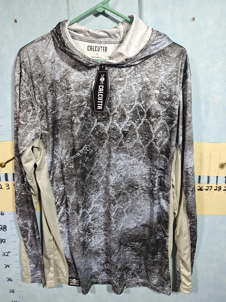 Camisa Calcuta Para Hombres Grande Gris Camuflada Con Capucha Pesca Rendimiento Sol UPF Foto 3 de 4