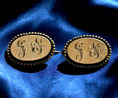 Victorian 10K Gold Filled Engraved Monogramed Initials Brooch Pins ~ Set of 2
