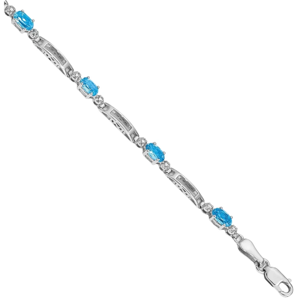 Brazalete tenis topacio azul suizo diamantes oro blanco macizo 14K Foto 4 de 4