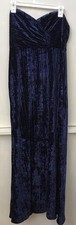 Lulus Classy Sensation Navy Blue Velvet Pleated Strapless Maxi Dress size Large