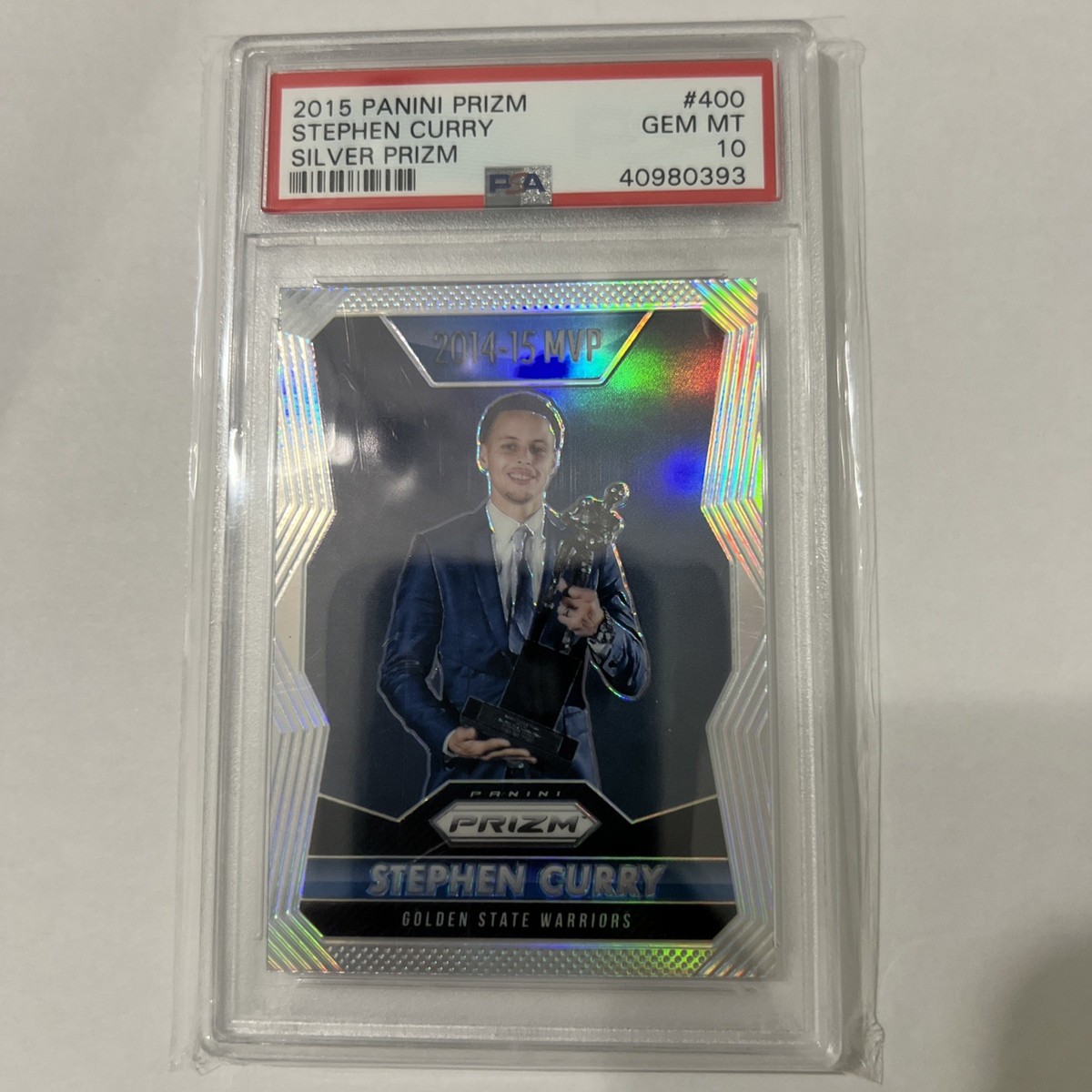 STEPHEN CURRY 2015-16 PANINI SILVER PRIZM REFRACTOR MVP #400 PSA