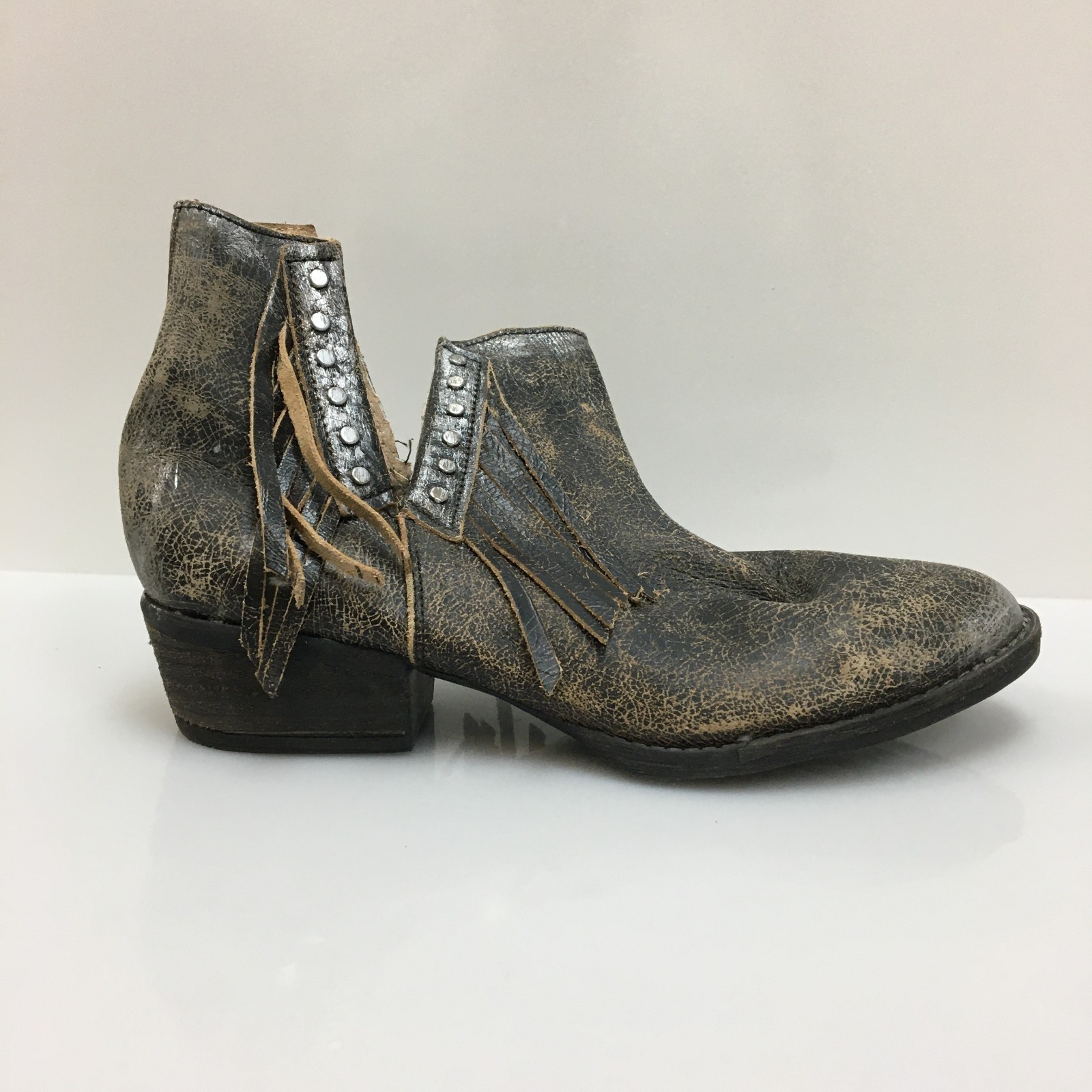 Circle G Western Boots 8 Women Brown Leather Studded Fringe Cowgirl Ankle Bootie