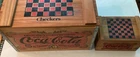 Vintage 90s 2 Coca-Cola Wood Crate Storage Chests Checker Board Top W/ Checkers