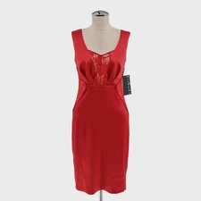 Sangria Red Satin Dress Womens Size 2 Holiday Lace Inlay Office Siren Cocktail