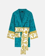 Versace Unisex Capri Blue 100 Cotton Belted Hooded Bathrobe size S