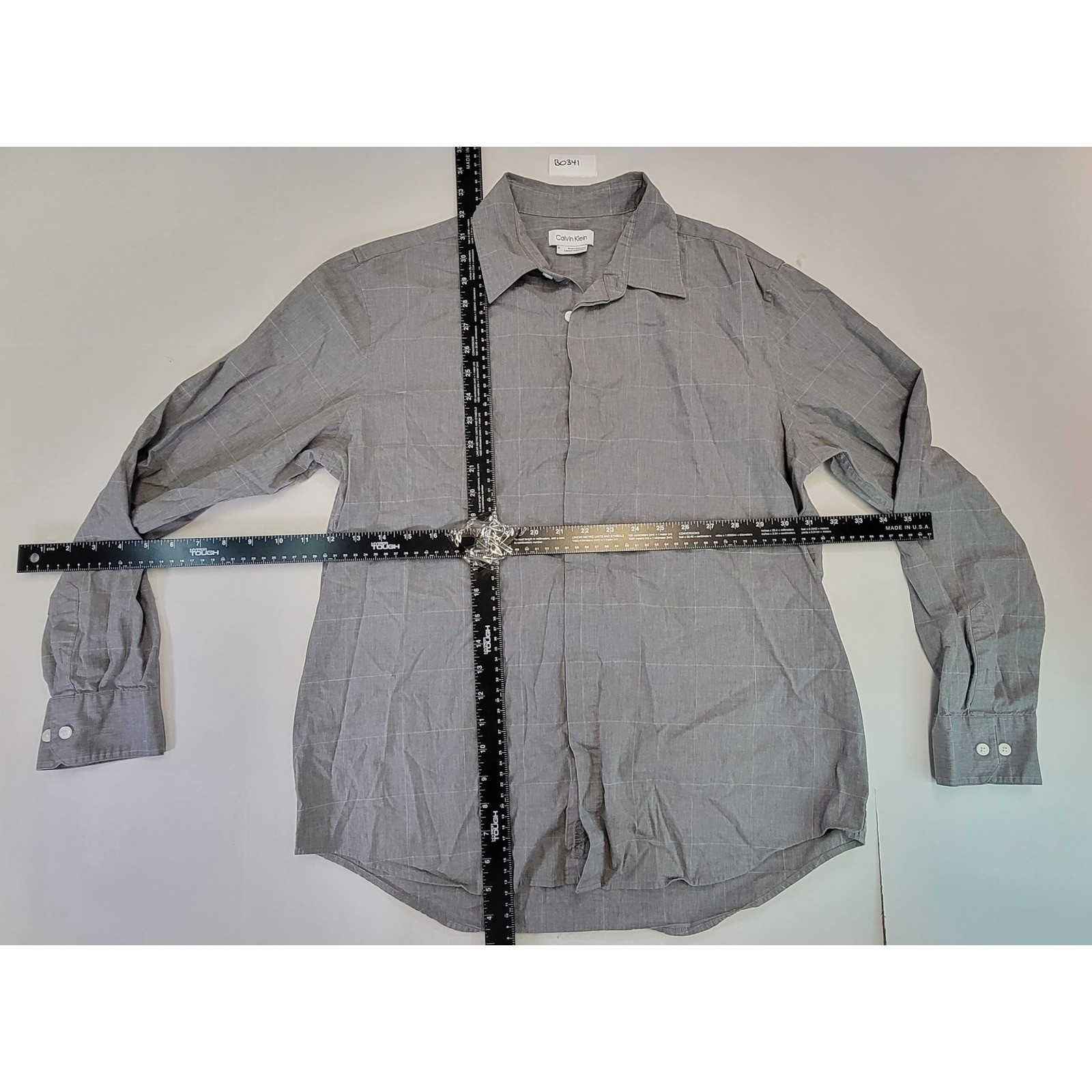 Calvin Klein Mens Gray Grid Pattern Button Down S… - image 2