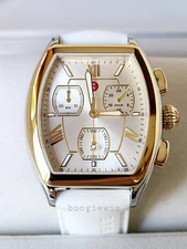 MICHELE SWISS MADE CHRONOGRAPH WHITE RELEVE  2 TONE WATCH, MWW19A000037, NIB