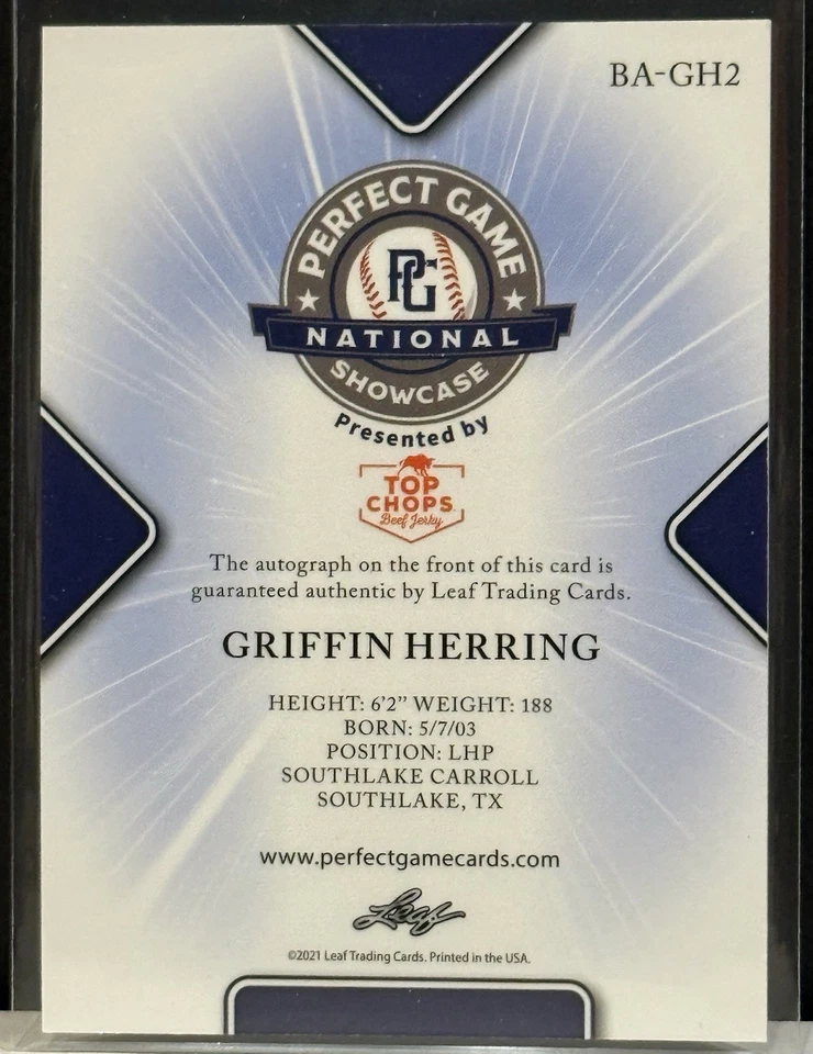 2021 Leaf Perfect Game - Griffin Herring - Shimmer Auto 1/1 - Autograph - Image 2 of 2