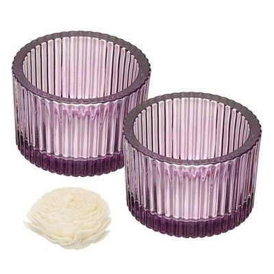 2 Round Glass Candle Holders for Votive Home Candles, Purple