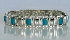 Mens Magnetic Bracelet Silver  TURQUOISE RECTANGLES ARTHRITIS THERAPY
