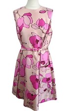Oscar de la Renta Floral Dress Sleeveless Belted Pink Floral silk Cotton Size 14