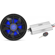 Clarion Marine 4 Channel Amp  12" Black Grill Boat Audio Upgrade Bundle