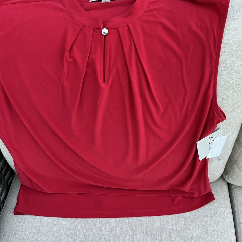 Kasper Red Sleeveless Round Neck Pleated Button Solid Blouse Top L