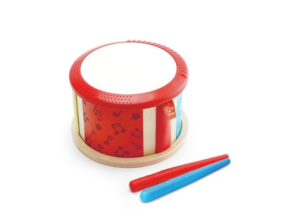 TAMBURO A DUE FACCE hape DOUBLE SIDED DRUM musicale CON 2 BACCHETTE età 12 mesi