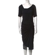 Tadashi Shoji Navy Ruched Mesh Midi Dress Off Shoulder Cocktail Medium