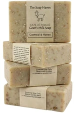 Oatmeal Soap - 4 Oatmeal & Honey Goat Milk Soap Bars, Handmade in USA, All Na...