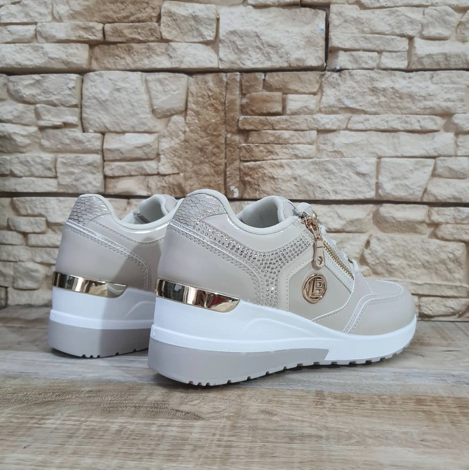 LAURA BIAGIOTTI SNEAKERS DONNA STRINGATE CON ZEPPA BEIGE 9250 MODA 2025 2026 - Immagine 4 di 4