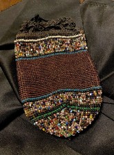 Vintage German Victorian Micro Beaded Drawstring Purse / Pouch