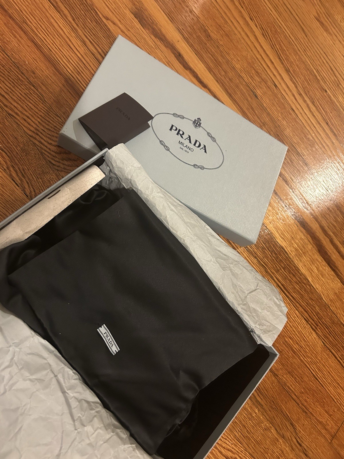 PRADA Women's Black Semi Pointed Toe Leather Flats with Blue Bow Accent - EU 38 thumbnail 17