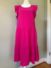 J. Crew Hot Pink Gauzy Tiered Shift Dress w/Flutter/Cap Sleeves Women's Size 6