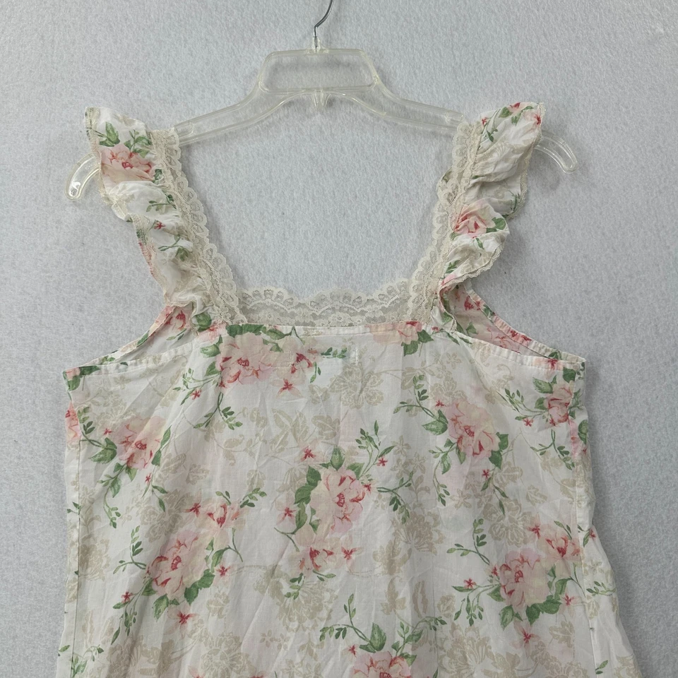 Camisola Laura Ashley 100% algodão rosa floral renda sem mangas romântica M - Imagem 4 de 4