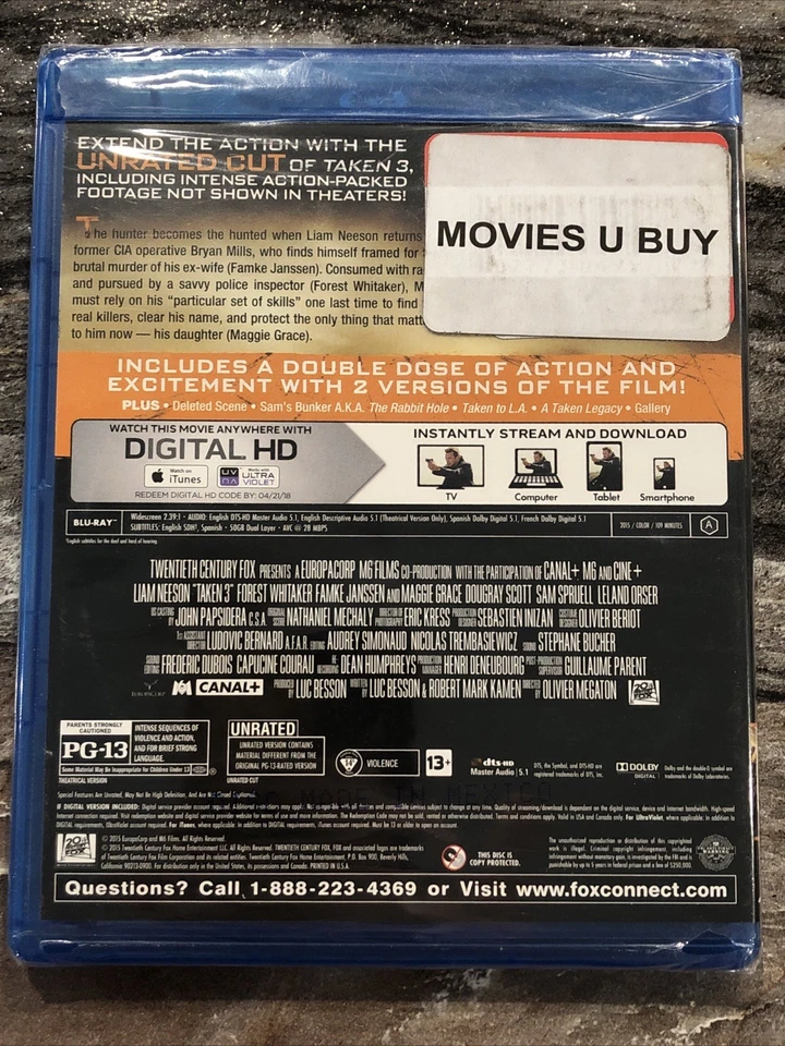 Taken 3 2015 Blu-ray Unrated Edition Liam Neeson New Sealed - Image 2 of 2