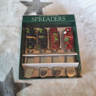 Vtg Boston Warehouse Set of Four Spreaders Berry Basket Handles Strawberry