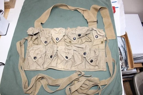 Original US Military WW1 Grenade Vest 11 Pocket Pouch 1918 Khaki Canvas Vest V39