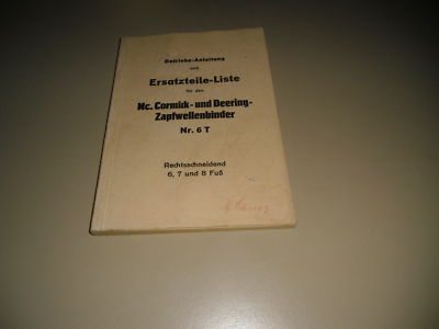 Ersatzteilkatalog Mc. Cormick Deering Zapfwellenbinder