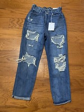 Kancan NWT Mom Jeans High Waist Tapered Leg Size 7/27 Distressed Denim NEW 