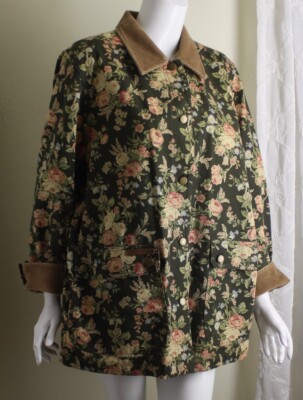Ralph Lauren Sz 1X Cabbage Rose Floral Twill Jacket Coat Cotton