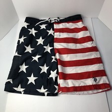 US Polo Assn. Men s Size M Swim Trunks Shorts Red White Blue USA Flag