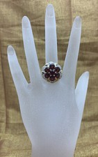 Size 7 Gold Vermeil over Sterling Silver Red Stone Cluster Ring, 5.8 grams