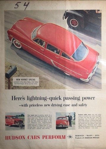 1954 Vintage Hudson Ad - Here's lightning-quick passing power - Picture 1 of 2