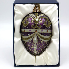 Large 6" Christmas Egg Ornament Iridescent Purple Glass Jewel Embellished