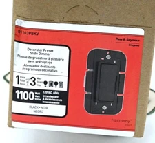 (2)-1100 W Pass & Seymour Preset Slide Dimmer Switch Black Single Pole 3 Way