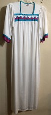 Vtg Henson Kickernick M short sleeve nylon Nightgown White Turquoise Fuchsia USA