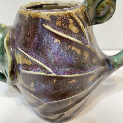 Vintage Majolica Pottery Ceramic Purple Green Teapot Lily Pad No Lid 5 inches - Picture 2 of 9